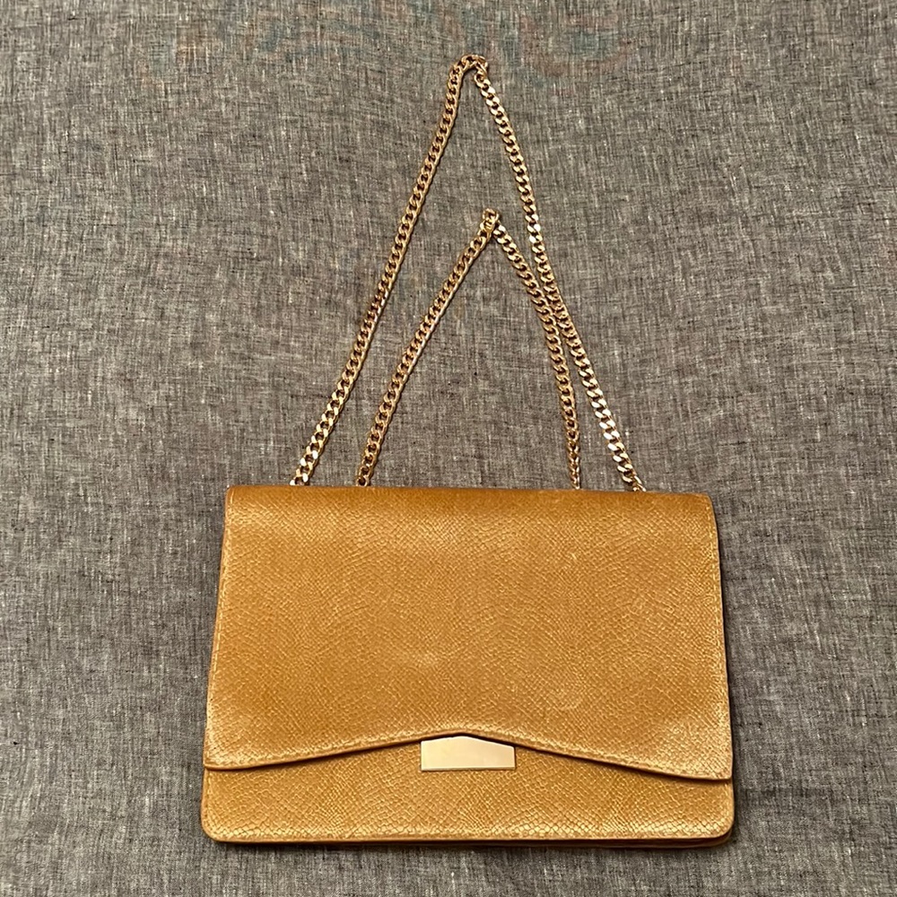 MMS Fold over Clutch Handbag Crossbody Gold Velvet w/ Adjustable Chain Strap